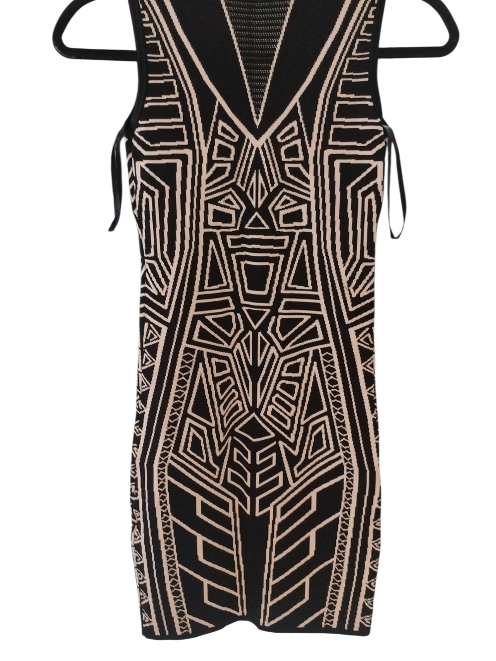 bebe Black & Cream Geometric Knit Bodycon Bandage Dress SZ XS - Picture 3 of 6